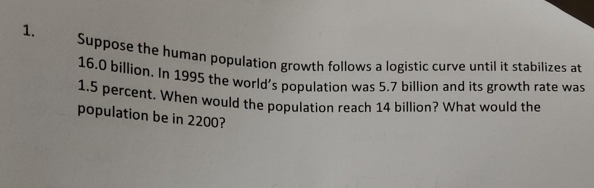 Solved 1. Suppose the human population growth follows a | Chegg.com