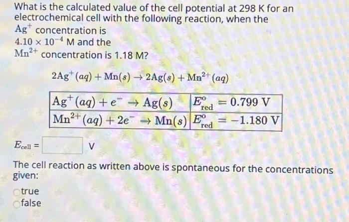 Solved What is the calculated value of the cell potential at | Chegg.com
