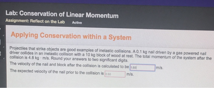 conservation of linear momentum phet lab answers