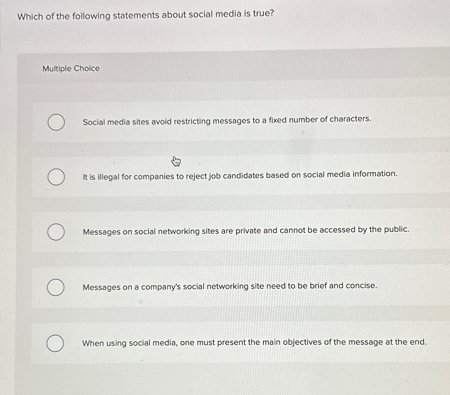 Solved Which of the following statements about social media | Chegg.com