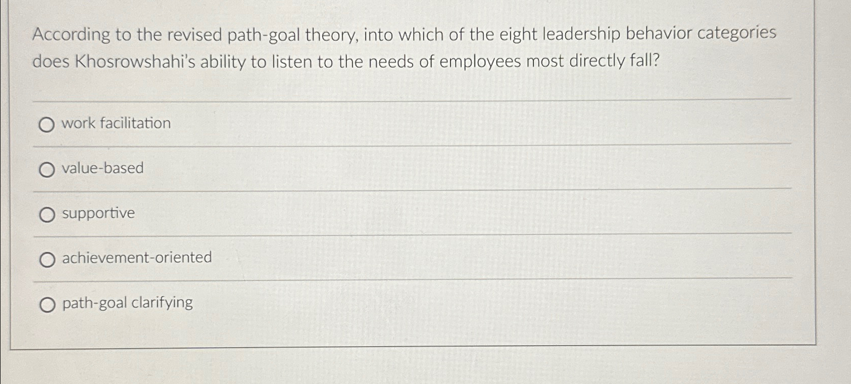 Solved According to the revised path-goal theory, into which | Chegg.com