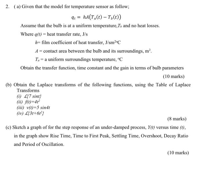 Solved 2. (a) Given that the model for temperature sensor as | Chegg.com