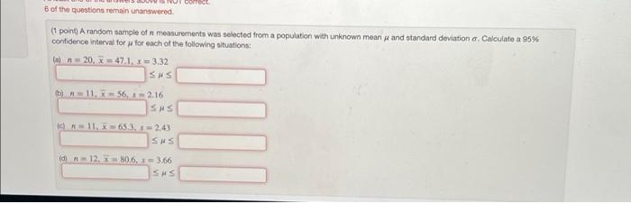 Solved 6 of the questions remain unanswered. (1 point) A | Chegg.com