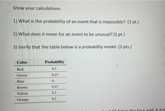 Solved Show your calculations. 1) What is the probability of 