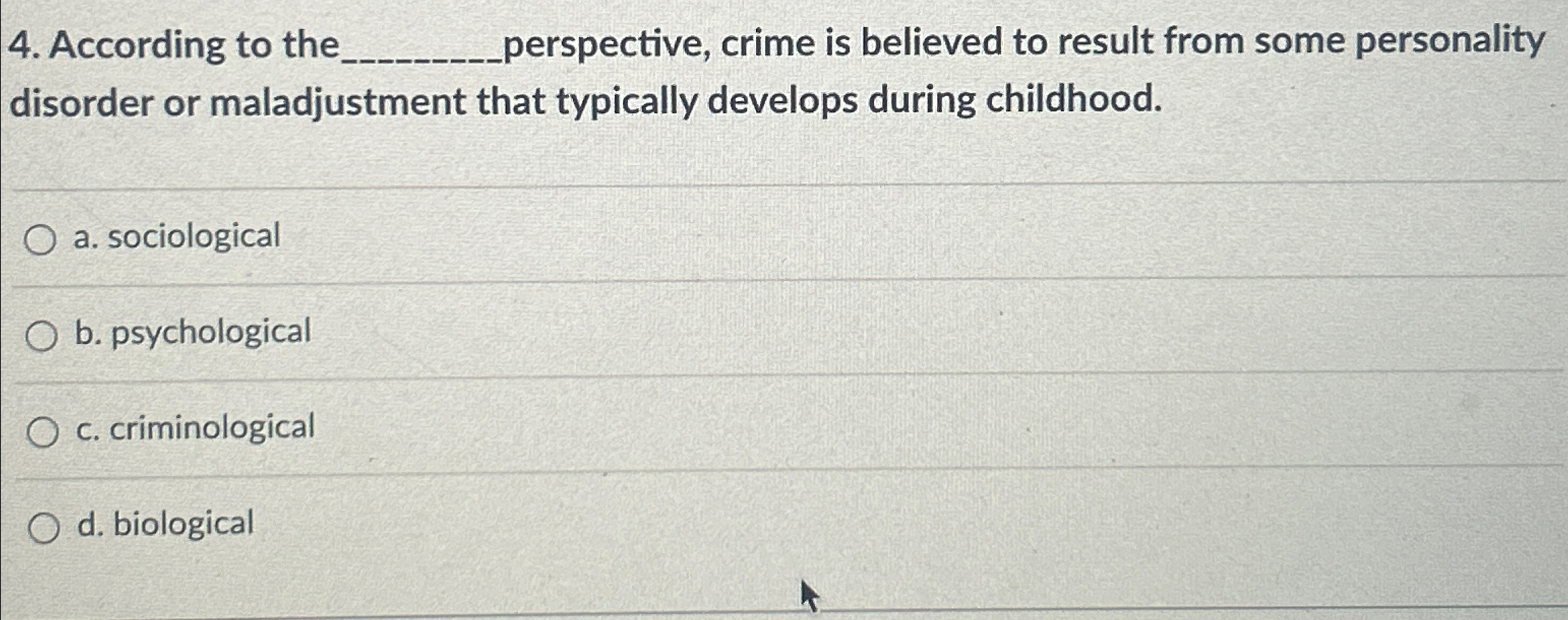 Solved According To The Q, ﻿perspective, Crime Is Believed | Chegg.com