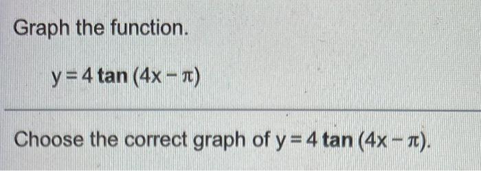 Solved Graph the function. y=4 tan (4x - 1) Choose the | Chegg.com