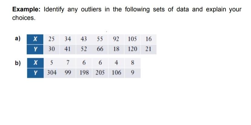 Solved Example: Identify any outliers in the following sets | Chegg.com