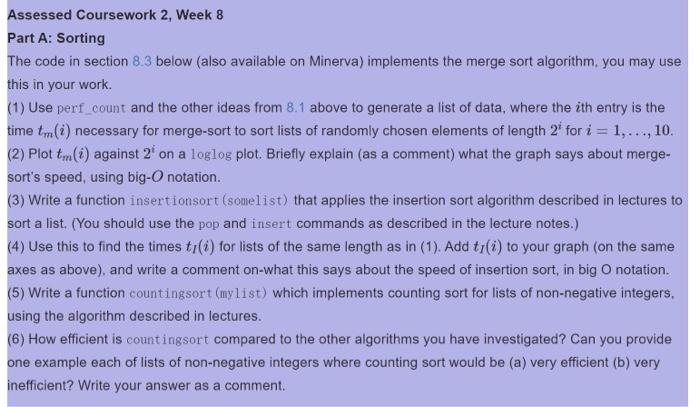 Solved Part A: Sorting The code in section 8.3 below (also | Chegg.com