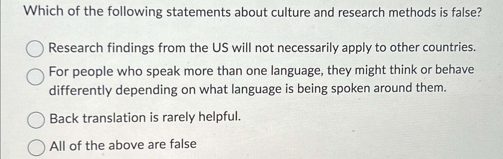 Solved Which of the following statements about culture and | Chegg.com