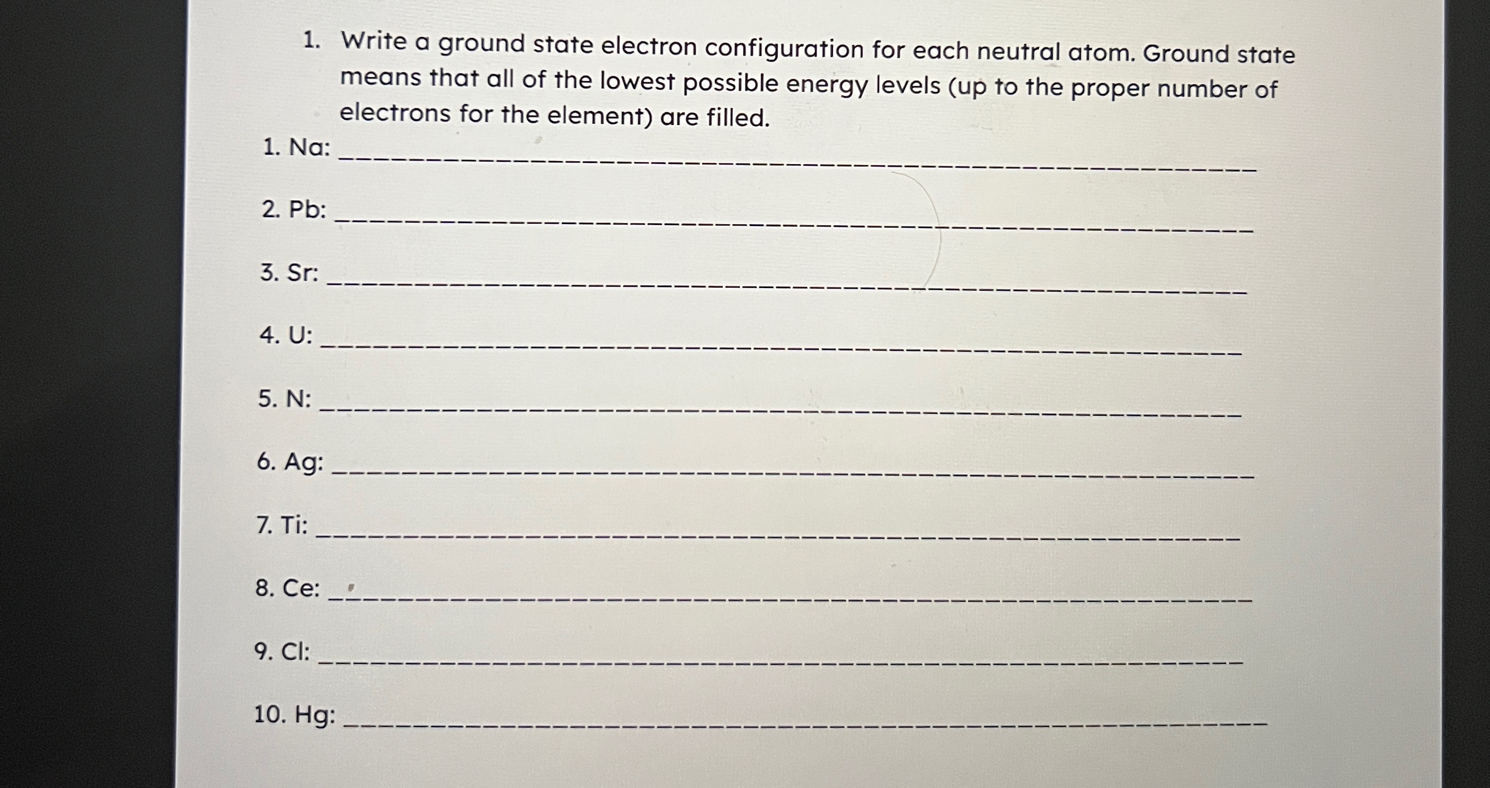 Solved Write a ground state electron configuration for each | Chegg.com