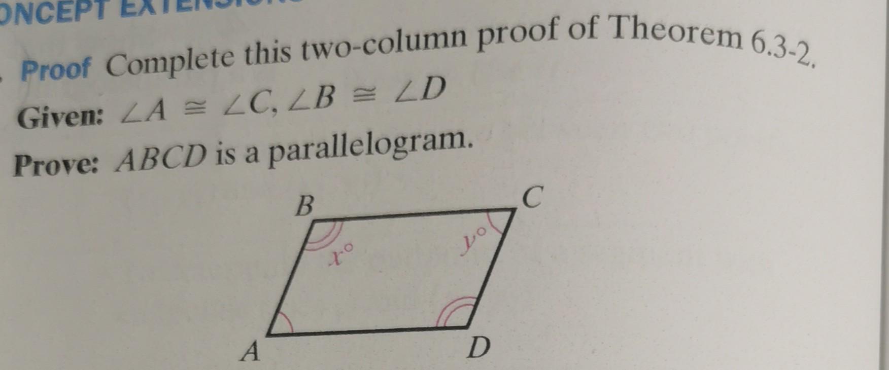 Solved Proof Complete This Two-column Proof Of Theorem | Chegg.com