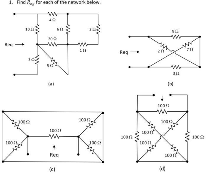 Solved 1. Find Reg for each of the network below. w 4Ω 10Ω | Chegg.com