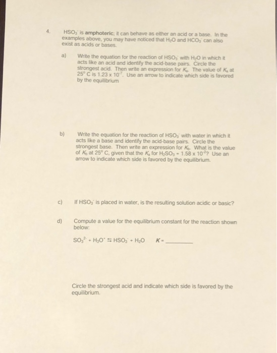 Solved Worksheet 18 Acids and Bases The BronstedLowry