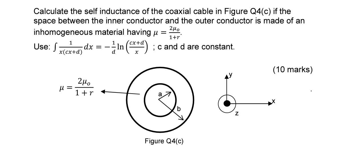 Solved Calculate the self inductance of the coaxial cable in