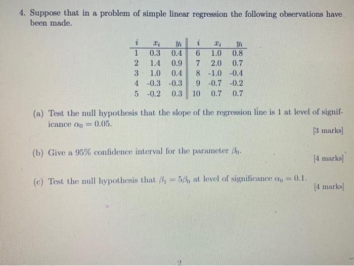 Solved 4. Suppose that in a problem of simple linear | Chegg.com