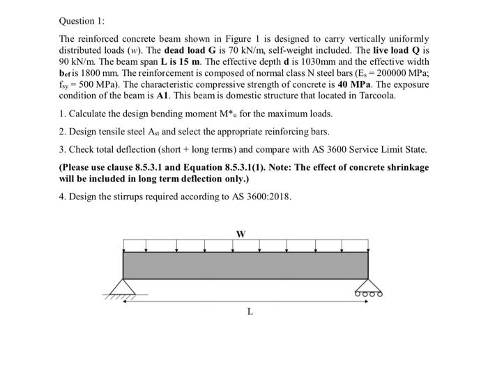 Solved Question 1: The Reinforced Concrete Beam Shown In | Chegg.com