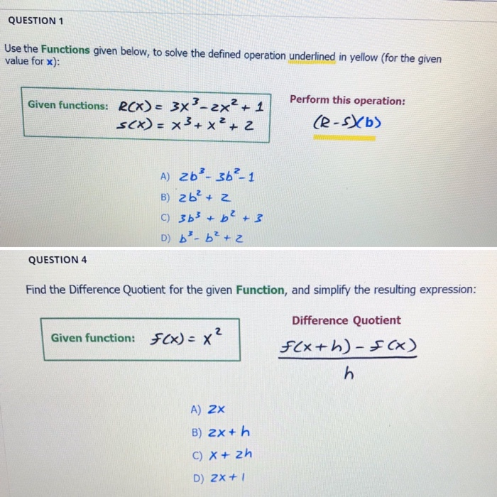 Solved QUESTION 1 Use the Functions given below, to solve | Chegg.com