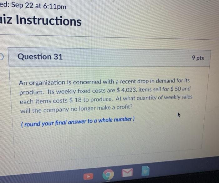 Solved ed: Sep 22 at 6:11pm iz Instructions Question 31 9 | Chegg.com