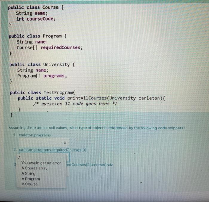 Solved public class Course { String name; int courseCode; } | Chegg.com