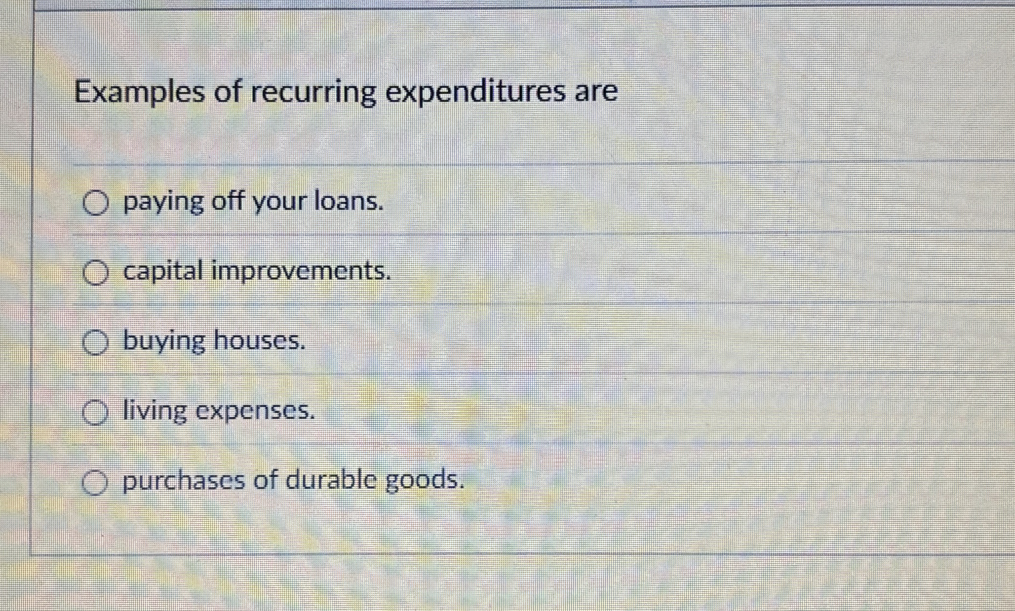 Solved Examples of recurring expenditures arepaying off your | Chegg.com