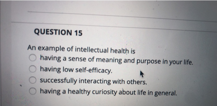 Solved Question 15 An Example Of Intellectual Health Is H Chegg Com