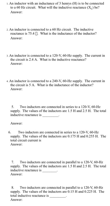Solved 1. An inductor with an inductance of 3 henrys (H) is | Chegg.com