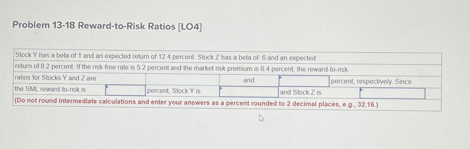 Solved Problem 13-18 ﻿Reward-to-Risk Ratios | Chegg.com
