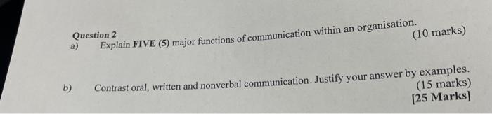 Solved Question 2 a) Explain FIVE (5) major functions of | Chegg.com