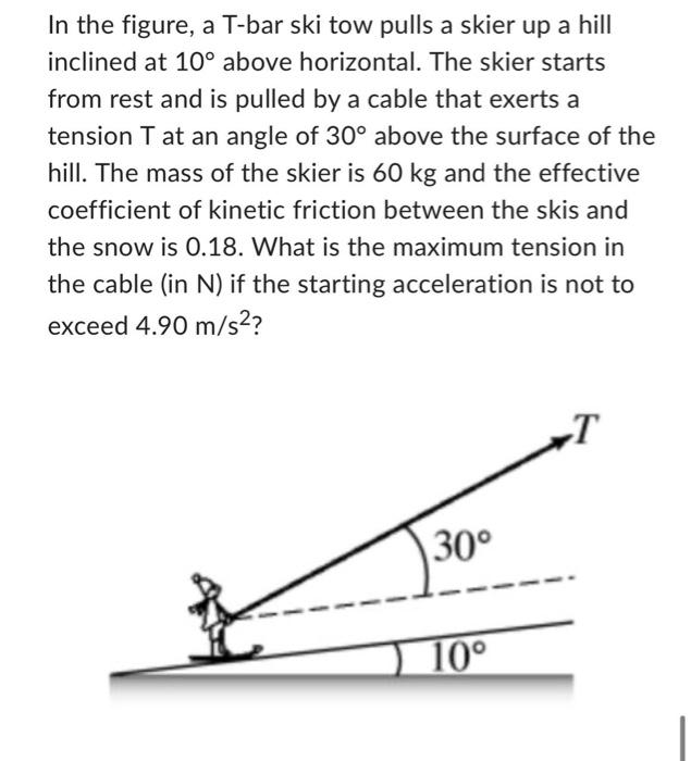 Solved In the figure, a Tbar ski tow pulls a skier up a