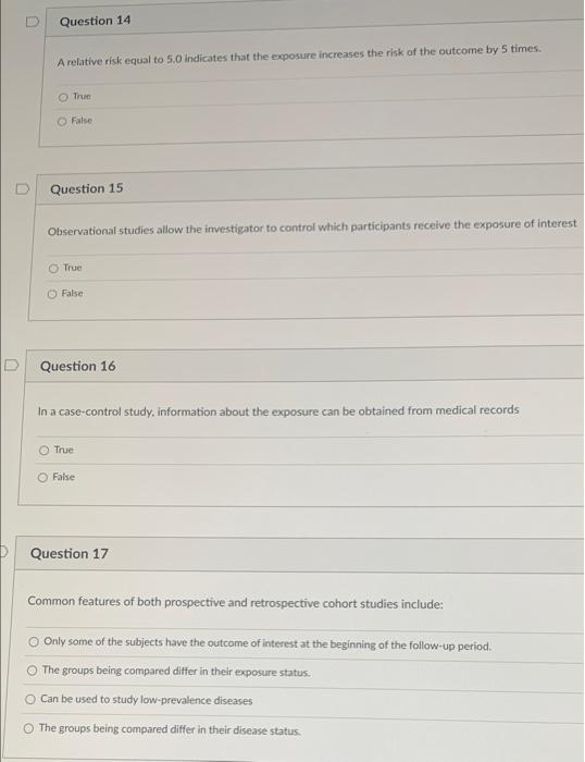 Solved D Question 14 A relative risk equal to 5.0 indicates | Chegg.com