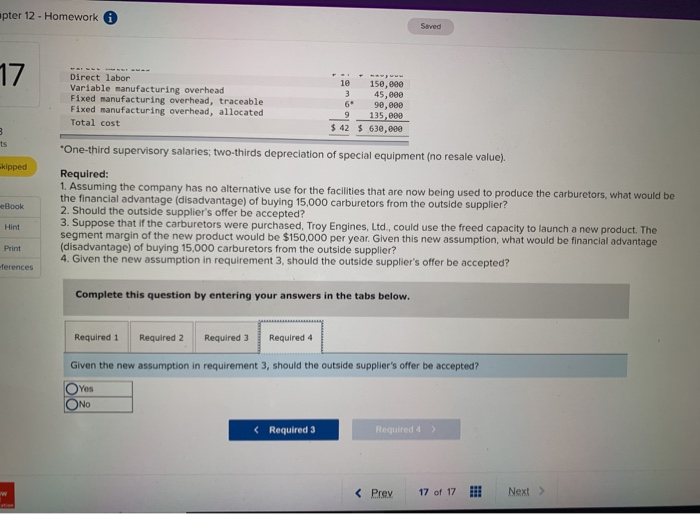 Solved Chapter 12 - Homework 17 Exercise 12-3 Make or Buy | Chegg.com