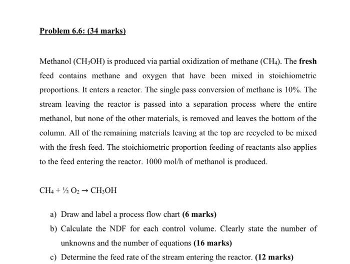 Solved Problem 6.6: (34 marks) Methanol (CH3OH) is produced | Chegg.com