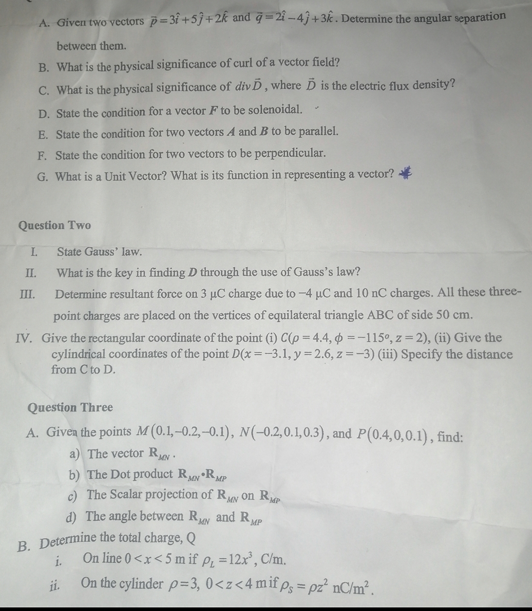 Solved A. Given two vectors vec(p)=3hat(i)+5hat(j)+2hat(k) | Chegg.com