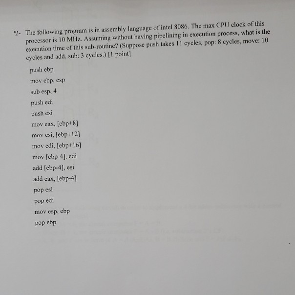 Solved 2- The following program is in assembly language of | Chegg.com