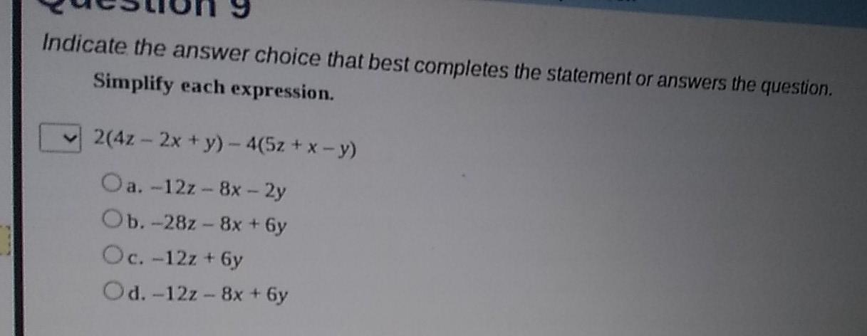 Solved Indicate the answer choice that best completes the | Chegg.com