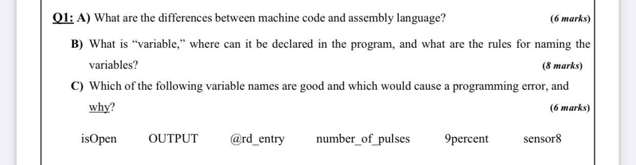 Solved Q1: A) What are the differences between machine code | Chegg.com
