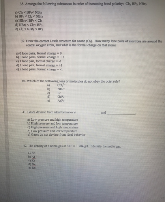 Solved 38. Arrange the following substances in order of | Chegg.com