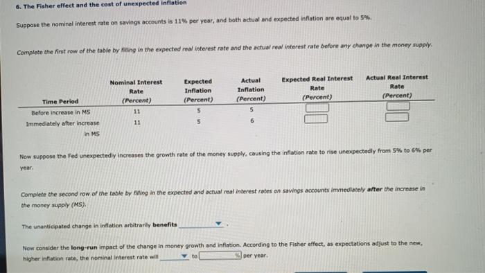 Solved 6 The Fisher Effect And The Cost Of Unexpected Chegg