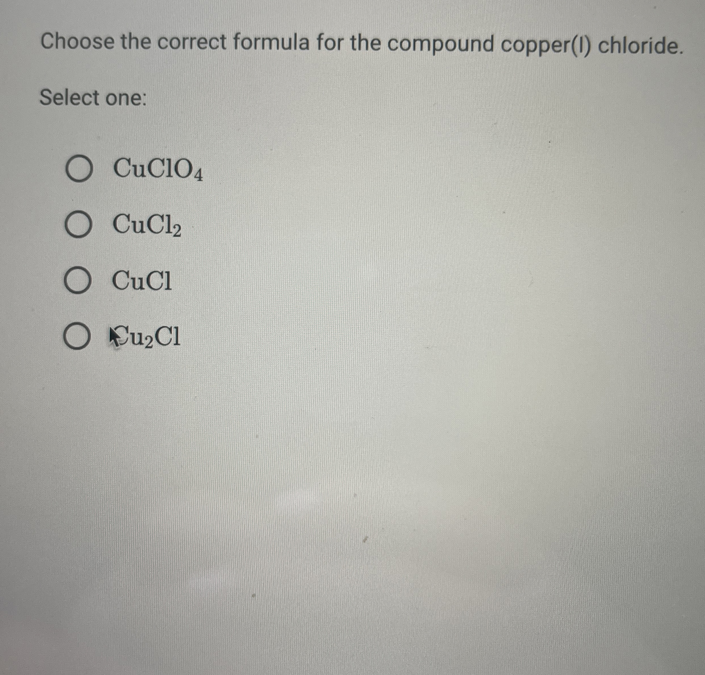 Solved Choose the correct formula for the compound copper(I)