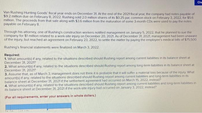 Solved Che Van Rushing Hunting Goods' fiscal year ends on | Chegg.com