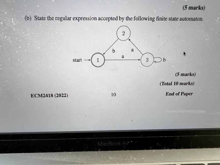 Solved (b) State The Regular Expression Accepted By The | Chegg.com