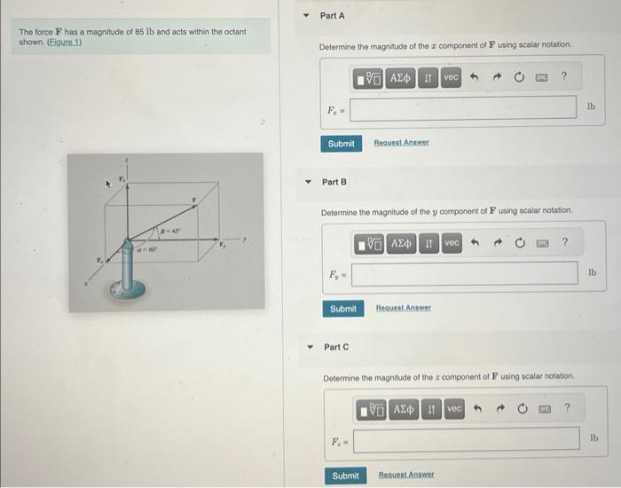 Solved The Force F Has A Magnitude Of B5lb And Acts Within | Chegg.com