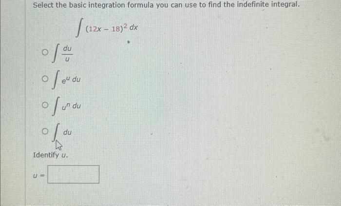Solved select the basic integration formula you can use to | Chegg.com