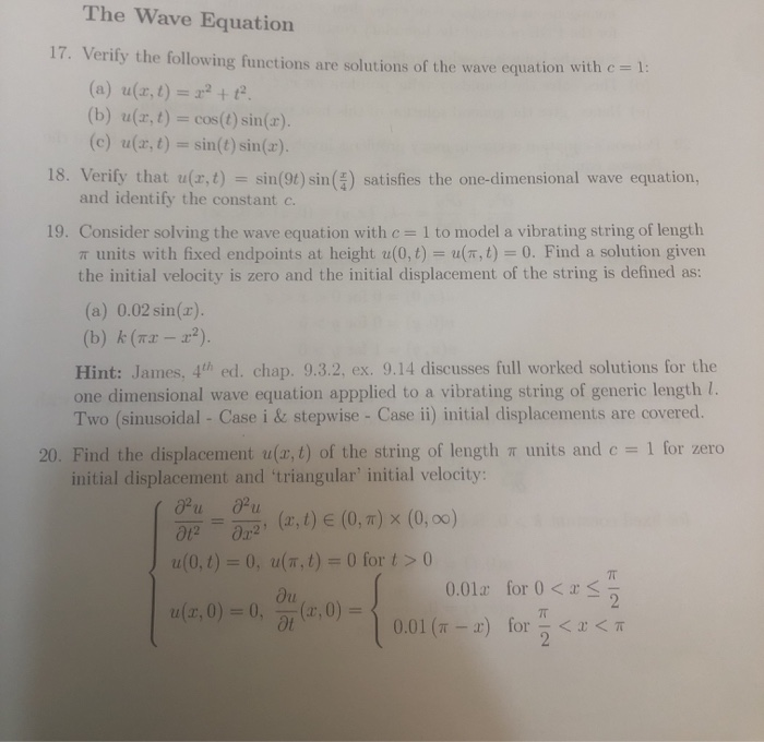 Solved The Wave Equation 17. Verify the following functions | Chegg.com