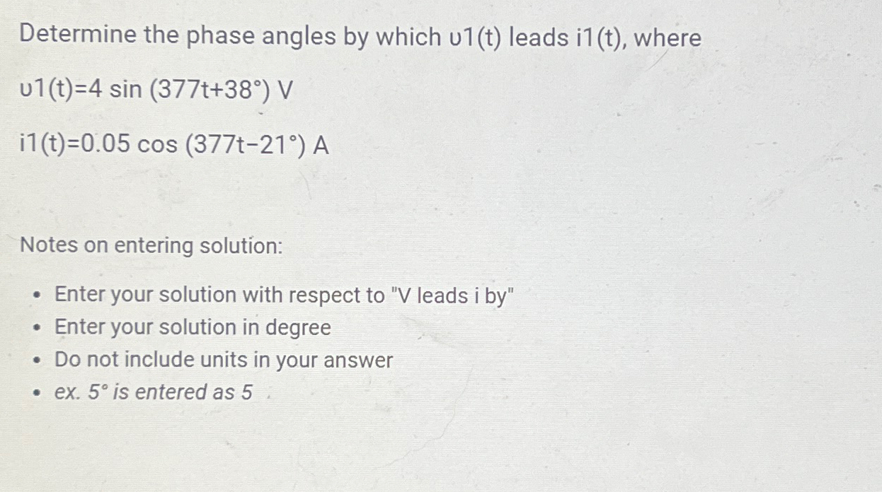 Solved Determine the phase angles by which u1(t) ﻿leads | Chegg.com