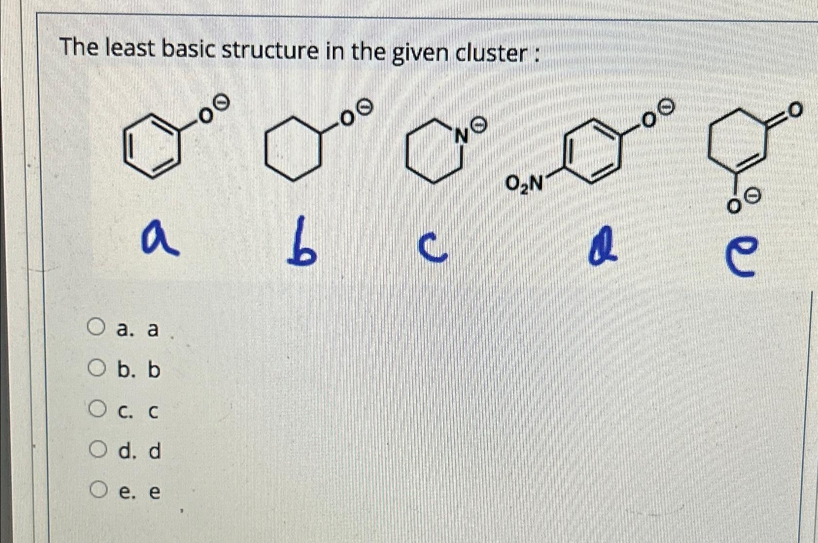 Solved The least basic structure in the given cluster:abcaa. | Chegg.com