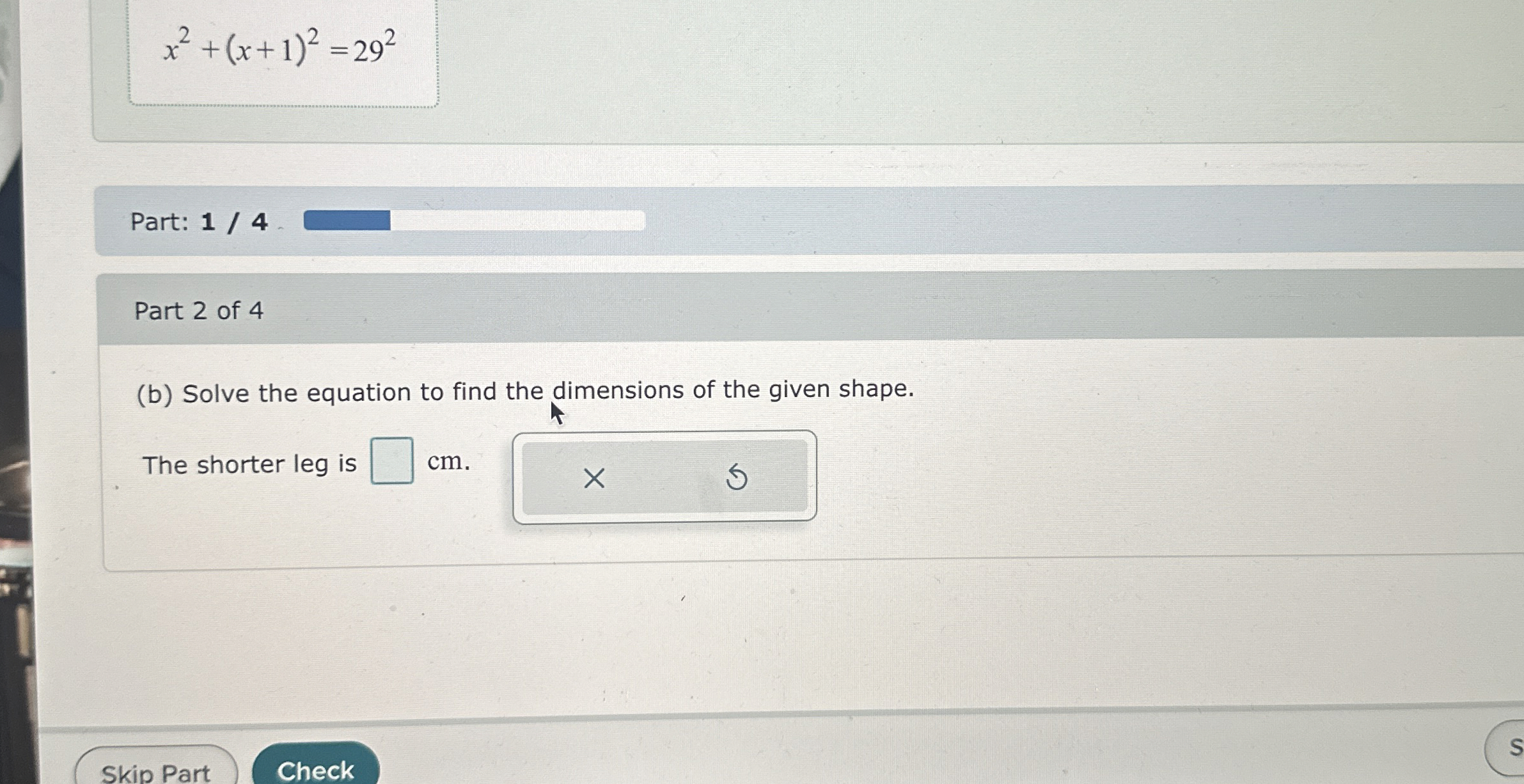 Solved x2+(x+1)2=292Part: 14Part 2 ﻿of 4(b) ﻿Solve the | Chegg.com
