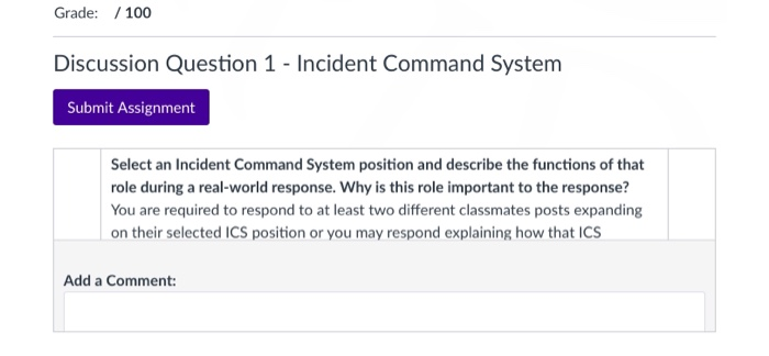 Solved Grade: / 100 Discussion Question 1 - Incident Command | Chegg.com