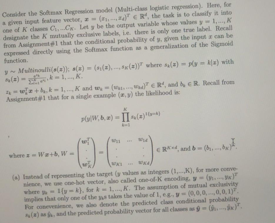 Solved Consider The Softmax Regression Model (Multi-class | Chegg.com