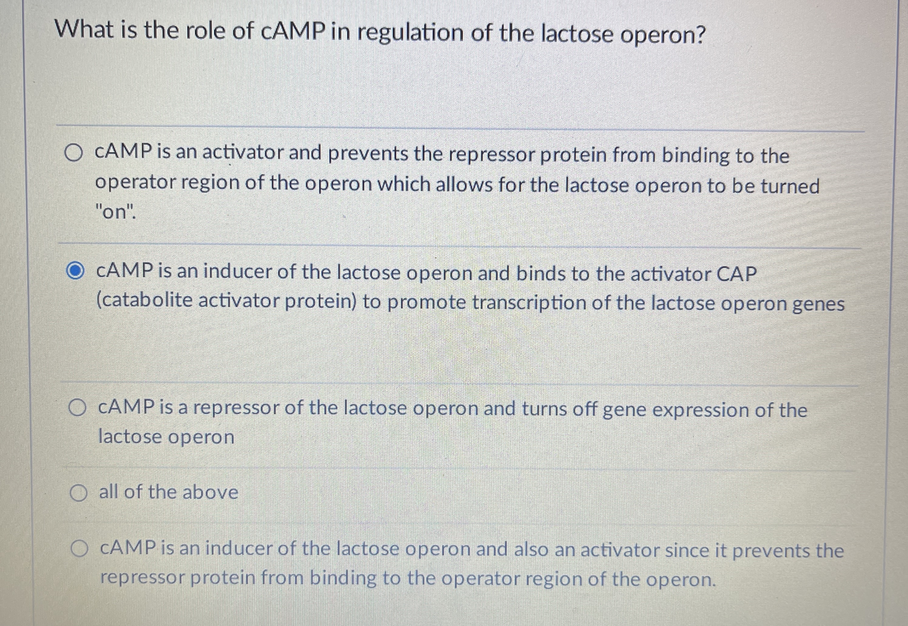 Solved What is the role of CAMP in regulation of the lactose | Chegg.com